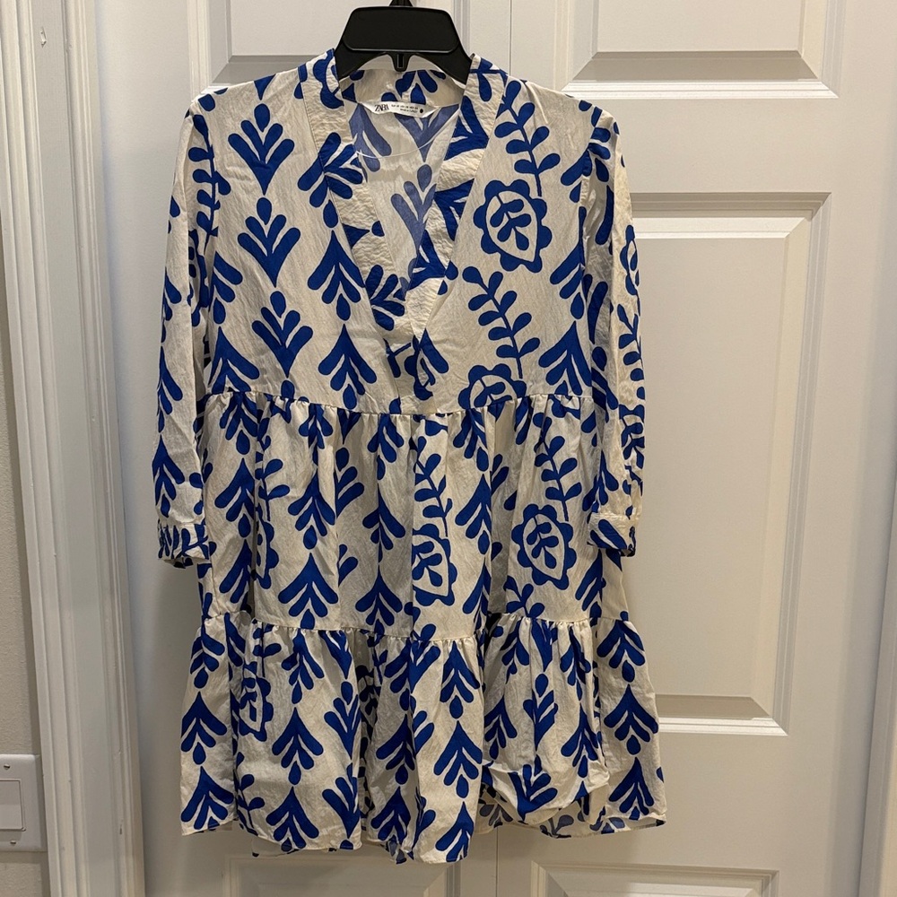 Zara Blue and White Patterned Dress